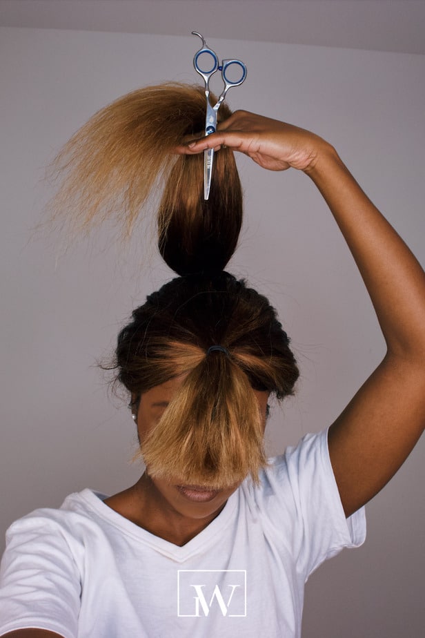 Point cutting the second ponytail